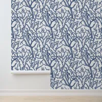 Coastal Beach Coral Branches Navy Blue Wallpaper