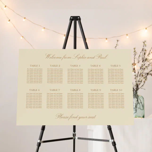 Cream Beige 10 Table Wedding Seating Chart Foam Board