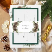 Watercolor Evergreen Pine Cone Winter Wedding Invitation Belly Band