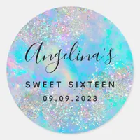 Holographic Glitter Opal Sweet Sixteen  Classic Round Sticker