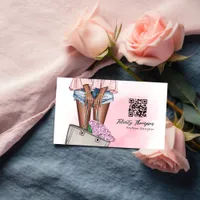 Pink and Blue Denim Fashion QR Code Business Card