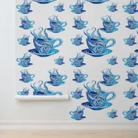 Artistic Blue Coffee Cup with Swirling Patterns Wallpaper