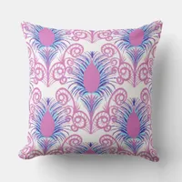 Boho Neon Pink Jewel Tone Peacock Feather  Throw Pillow