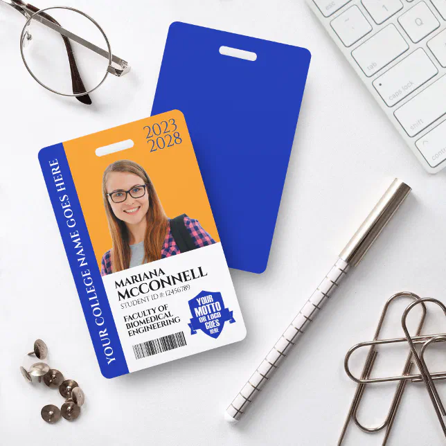 Blue Gold School College University Student ID Badge