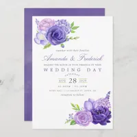 Ultra Violet Watercolor Floral Wedding Invitation