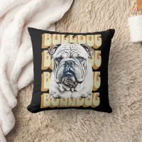 English Bulldog with Retro Font Throw Pillow