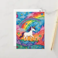 Colorful Childlike Fantasy Unicorn Postcard
