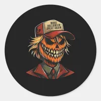 Funny Trumpkin Pumpkin Skeleton Make Halloween Gre Classic Round Sticker