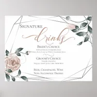Bride Groom Signature Drinks Bar Menu Pink Poster