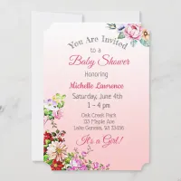 Pretty Floral Pink Girl's Baby Shower Invitation