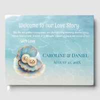 Beach Wedding Pearls Shell Elegant Ocean Theme  Foil Guest Book