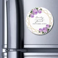 Purple Floral Wed Elegant Gold Glitter Geometric Magnet