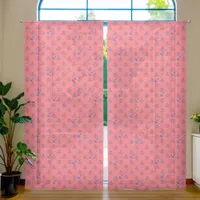 Simple, Blue Anchor Pattern on Light Red | Sheer Curtains