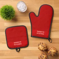 Mosaic Solid Red Textured Pattern Oven Mitt & Pot Holder Set