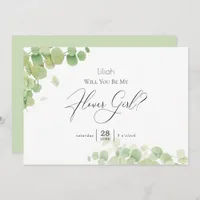 Modern Springtime Eucalyptus Be My Flower Girl Invitation