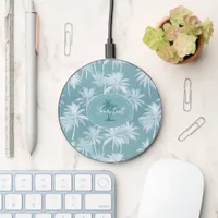 Hawaiian Palm Tree Silhouette Pattern Teal ID1093 Wireless Charger