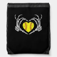 Softball Heart Skeleton Hand Halloween Costume Fun Drawstring Bag