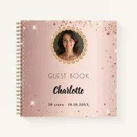 Guest book birthday rose gold photo diamonds