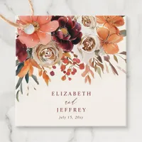 Burgundy Orange Floral Fall Wedding Favor Tags