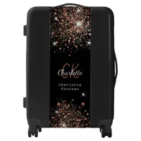 Black rose gold glitter monogram name script luggage