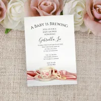 Pink Floral Tea Cup Baby Brewing Shower Invitation