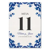 Blue Floral Elegant Fiesta Spanish Wedding Table Number