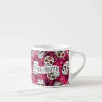 Sugar Skulls and Swirls Rose Red ID725 Espresso Cup