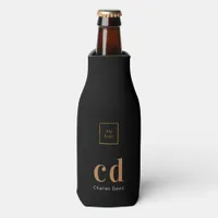 Black gold monogram name business logo bottle cooler