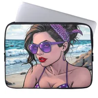 Beach Lady in Shades, Bikini and Bandana  Laptop Sleeve