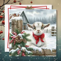 Cute Festive Baby Goat on the Farm Christmas Holiday Card