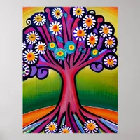 Colorful Folk Art Style Whimsical Tree   Poster