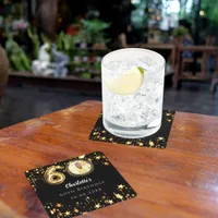 60th birthday black gold stars photo square paper coaster