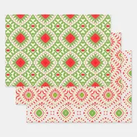 White Red Green Ethnic Bohemian Mosaic Patterns Wrapping Paper Sheets