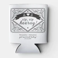 Country Western Rustic Floral Black White Wedding Can Cooler