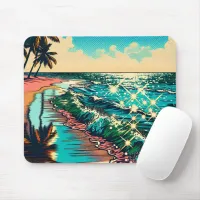 Beautiful Comic Pop Art Style Beach Scene Mouse Pad