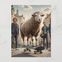 A Skateboarding Sheep Cow Hybrid Postcard