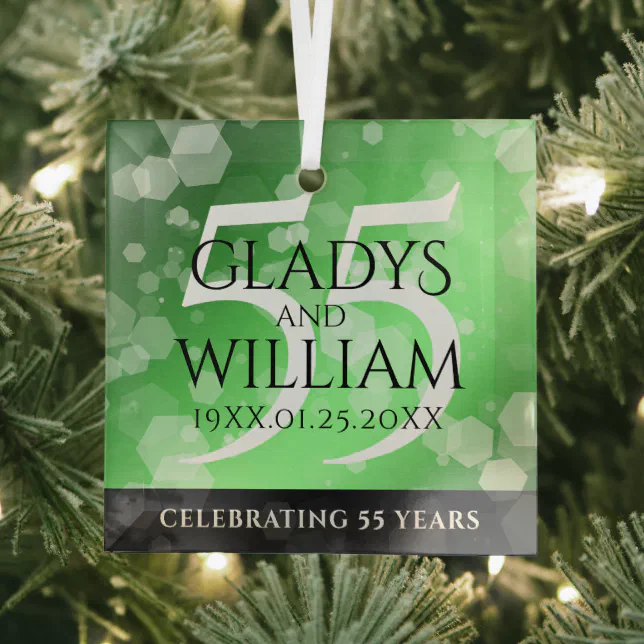 Elegant 55th Emerald Wedding Anniversary Glass Ornament