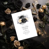 Vintage Black and Gold Floral Bees Wedding Invitation