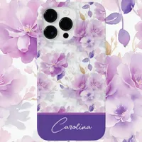 Elegant purple lilac watercolor floral design Case-Mate iPhone 14 pro max case