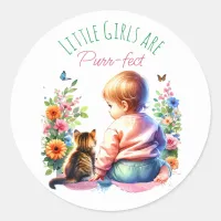 Little Girl and Kitten | Watercolor Baby Shower Classic Round Sticker