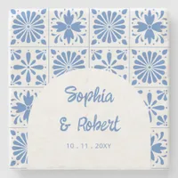 Mexican Blue Talavera Tiles Wedding Stone Coaster