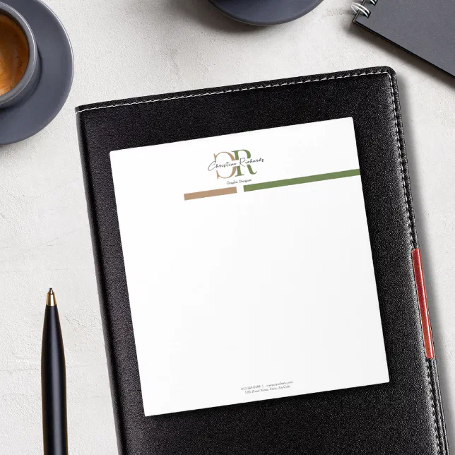 Olive Green Gold Monogram Simple Modern Notepad