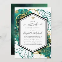Teal and Gold Abstract Floral Virtual Wedding Invitation