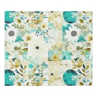 Pretty Folk Art White and Turquoise Flowers   Duvet Cover