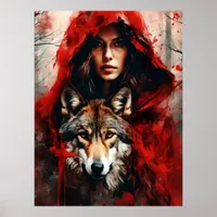 Fairytale Woman and a Wolf  Poster