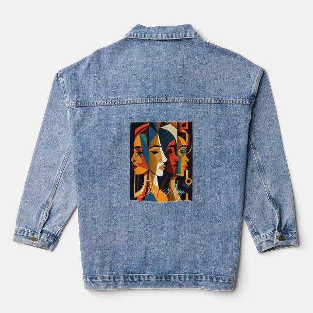 Colorful Women Faces Denim Jacket