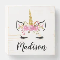 Unicorn Face With Eyelashes Personalized Name Wooden Box Sign