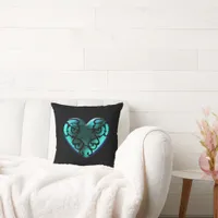 Filigree Goth Ice Blue Heart Throw Pillow
