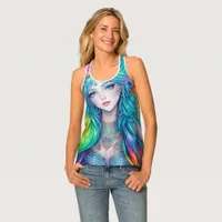 Siren Girl Portrait Spectrum Colors Tank Top