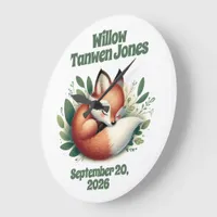 Cute Fox Cub Sleeps in Leaves Nursery Large Clock
